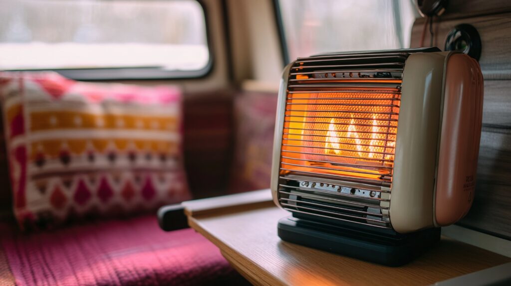 Close up of cosy electric heater in campervan 